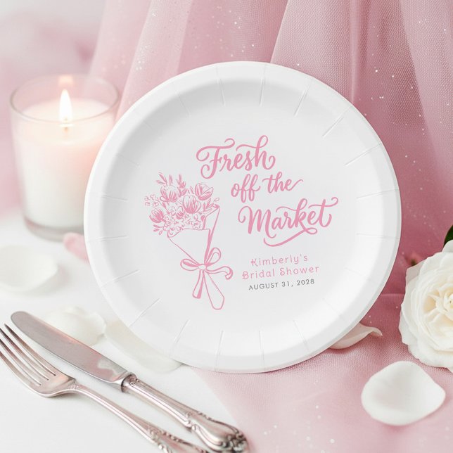 Prato De Papel Chuveiro de Noiva Jardim Rosa Fresco no Mercado (Fresh Off The Market Pink Floral Whimsical Bridal Shower Plates)