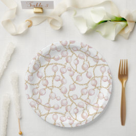 Prato De Papel Chuveiro de Noiva Pérolas Glam Rosa Dourado