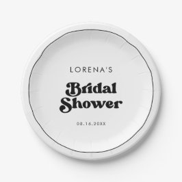 Prato De Papel Chuveiro de Noiva preto e branco retrô elegante