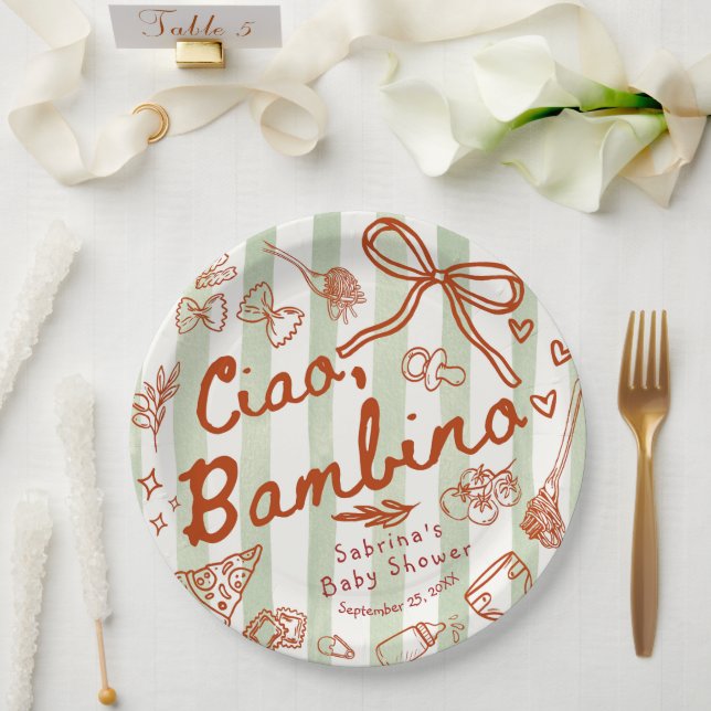 Prato De Papel Ciao Bambino Verde Oliva (Casamento)