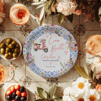 Prato De Papel Ciao Bella Scooter Italiano Chá de Noiva Floral