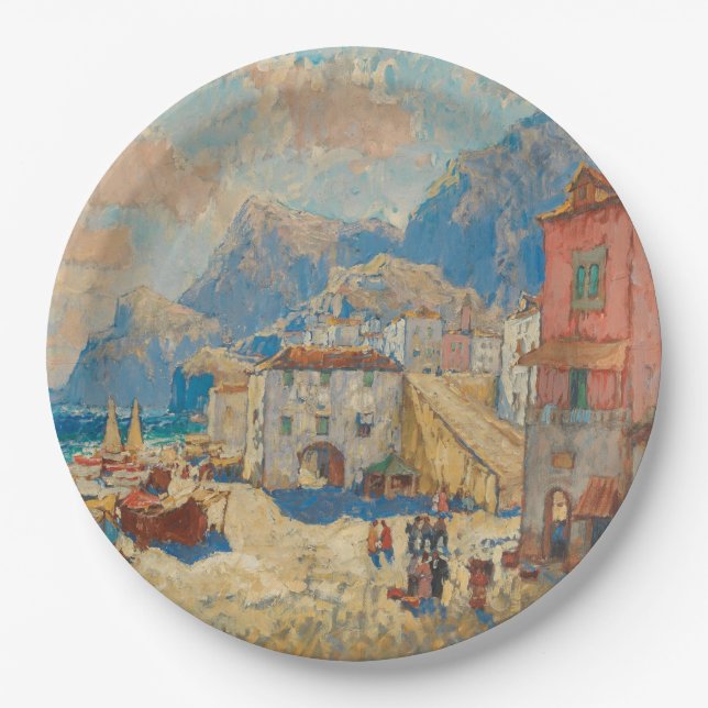 Prato De Papel Cidade Costeira na Espanha (Paisagem Espanhola Vin (Frente)
