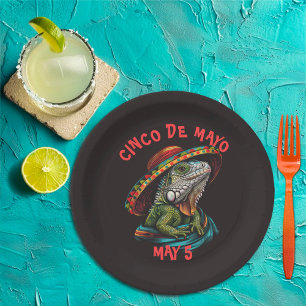 Prato De Papel Cinco de Mayo Iguana Vestindo Sombrero & Serape