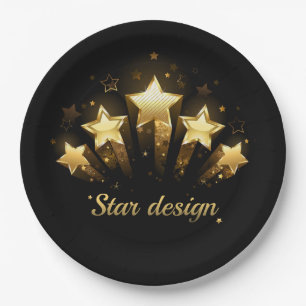 Prato De Papel Cinco estrelas douradas em preto
