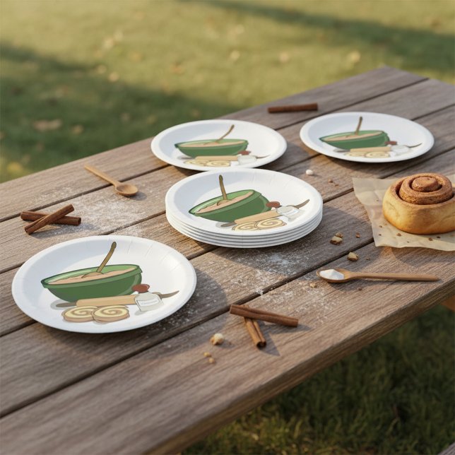 Prato De Papel Cinnamon Roll Baking Ingredientes Cozy Kitchen (Criador carregado)