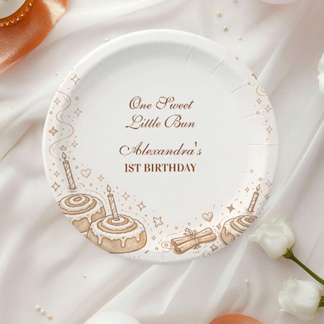 Prato De Papel Cinnamon Swirl Little Bun 1st Birthday (Criador carregado)