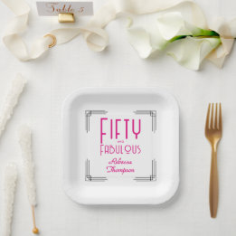 Prato De Papel Cinquenta e Fabuloso Rosa Quente Art Deco 50º Aniv