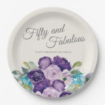 Cinquenta Fantástico Aniversário Roxo Azul Floral 