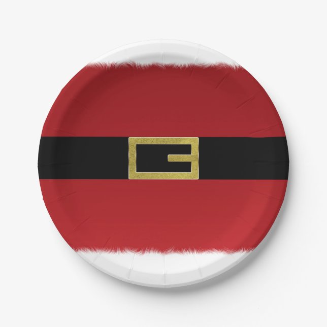 Prato De Papel Cinto Vermelho do Papai Noel & Natal de Pele Branc (Frente)