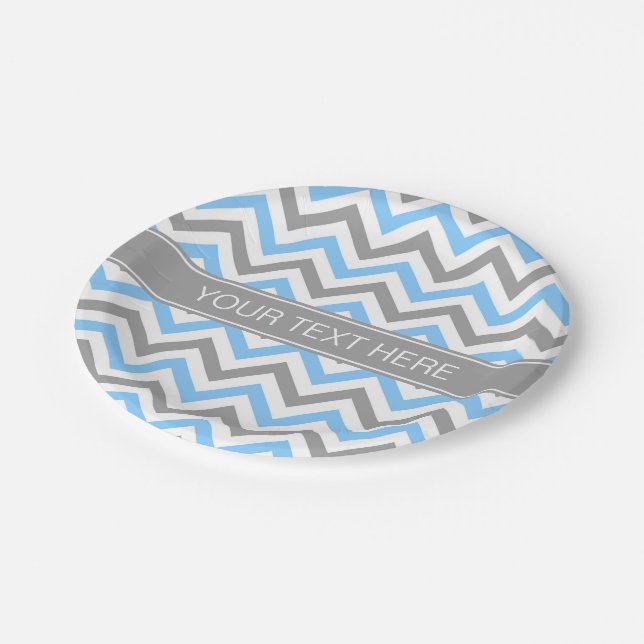 Prato De Papel Cinza Azul-Céu Branco Wht LG Chevron Cinza Nome Mo (Inclinado)