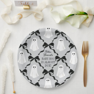 Prato De Papel Cinza Baby Boo Quase Devido Fantasmas e Arcos Pret