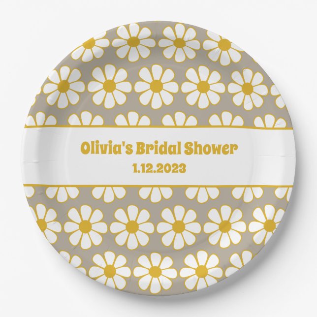 Prato De Papel Cinza Branca de Mostarda de Mostarda Floral Bonita (Frente)