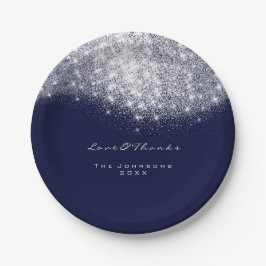 Prato De Papel Cinza branca reluzente Aniversário Marinho Azul 16