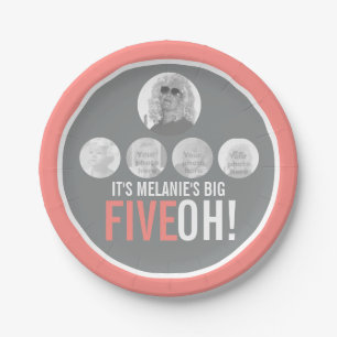 Prato De Papel cinza de Coral 50º FVEOH! cinco fotos de aniversár