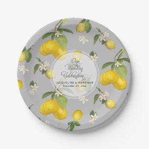 Prato De Papel Cinza de limão Citrus Greenery no Casamento Amare