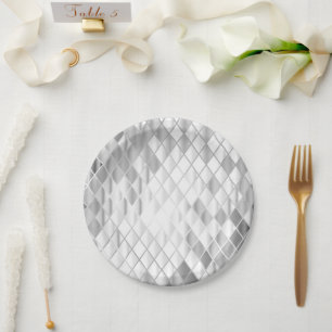 Prato De Papel Cinza de prata, padrão de diamante, luxo a todos
