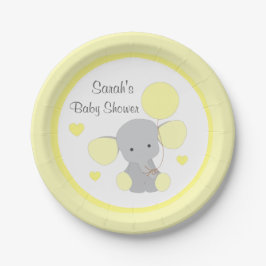 Prato De Papel Cinza Neutro Espelho Elefante Amarelo Chá de frald