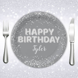 Prato De Papel Cinza Silver Festa de aniversário