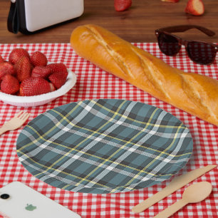 Prato De Papel Cinza Teal Clássica  Amarela Amarela Azul Xadrezes