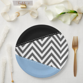 Prato De Papel Cinza Zigzag, Cinza Chevron, Zigzag Patterno, Azul