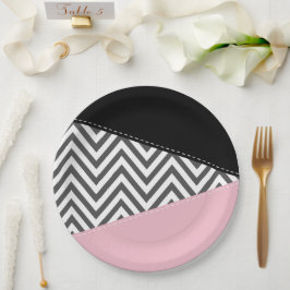 Prato De Papel Cinza Zigzag, Cinza Chevron, Zigzag Patterno, Rosa