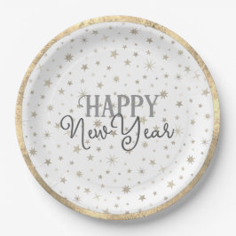 Prato De Papel Cinzas brancas de tipografia elegante Feliz ano no