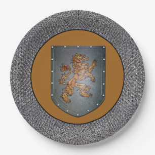 Prato De Papel Cinzas Dourados medievais Chainmail do leão