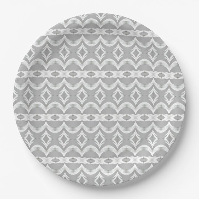 Prato De Papel Cinzas Elegantes E Padrão Branco (Frente)