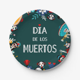 Prato De Papel Círculo Colorido Verde do los Muertos da Vida