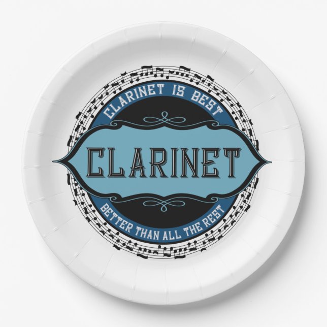 Prato De Papel Círculo de Notas de Música Clarinet (Frente)