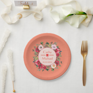 Prato De Papel Círculo laranja coroa coroa floral casamento chinê