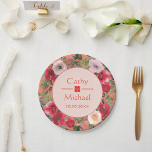 Prato De Papel Círculo laranja coroa coroa floral casamento chinê