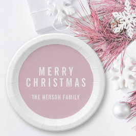 Prato De Papel Círculo Moderno Pastel Rosa Feliz Feliz Natal