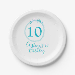 Prato De Papel Círculo turquesa. Brilhante 10.º aniversário negri