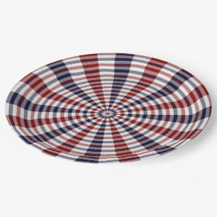Prato De Papel Círculo xadrez vermelho branco e azul