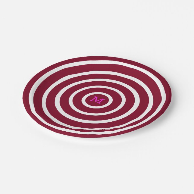 Prato De Papel círculos brancos burgundy - monnogramados (Inclinado)