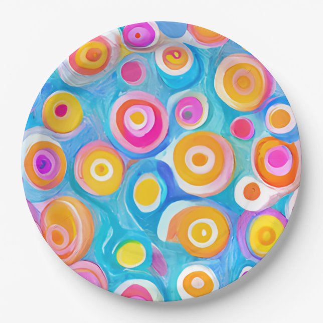 Prato De Papel Círculos de abstrato Artisan Modern Feliz Aniversá (Frente)