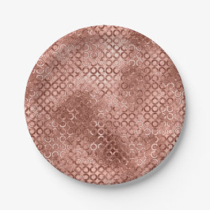 Prato De Papel Círculos Dourado Rosa Brilhante Luxo Faísca