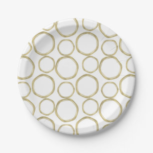 Prato De Papel Círculos Dourados Em Branco Moderno Tendencial