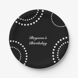 Prato De Papel Círculos Pontilhados Preto e Branco Festa Moderna