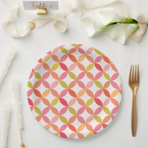 Prato De Papel Círculos rosa laranja moderno de meados do século 