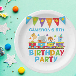 Prato De Papel Circus Animal Train Cute Kids Name Festa de aniver