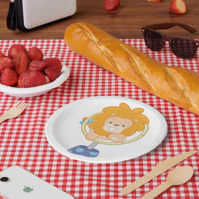 Prato De Papel Circus Lion Pulando Através De Um Hoop (Criador carregado)