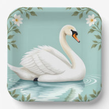 Cisne branco elegante floral azul