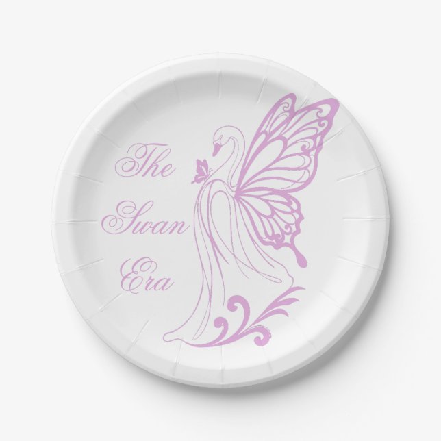 Prato De Papel Cisne gracioso com asas de borboleta (Frente)