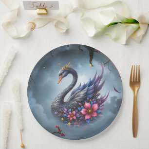Prato De Papel Cisne Lua Coroada – Guardião do Lago Silencioso.