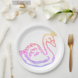 Prato De Papel Cisne na coroa, para princesa