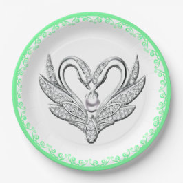 Prato de Papel Cisnes de Prata com Fita Verde