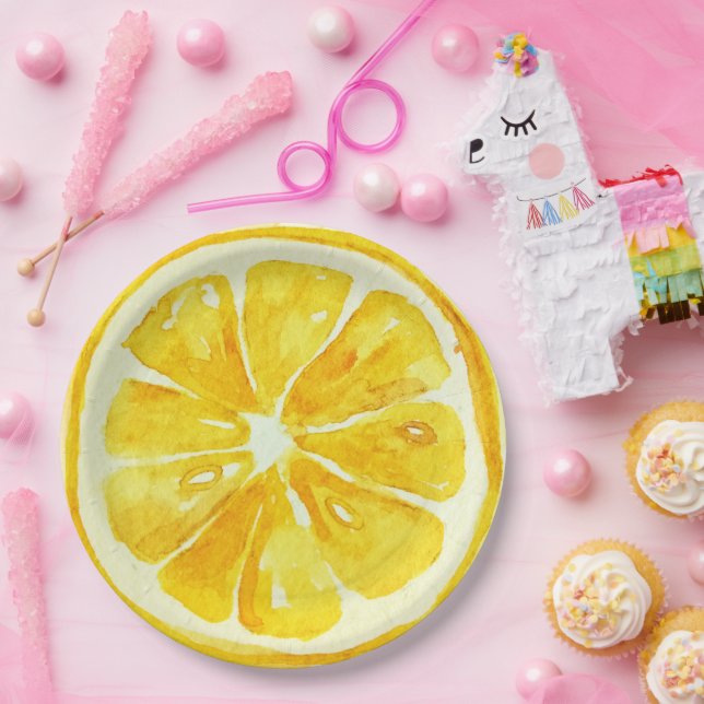 Prato De Papel Citros impermeáveis Festas de aniversário amarelas (Festa)