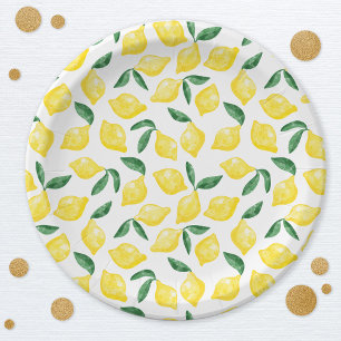 Prato De Papel Citrus de Padrão de Limão de Aquarela